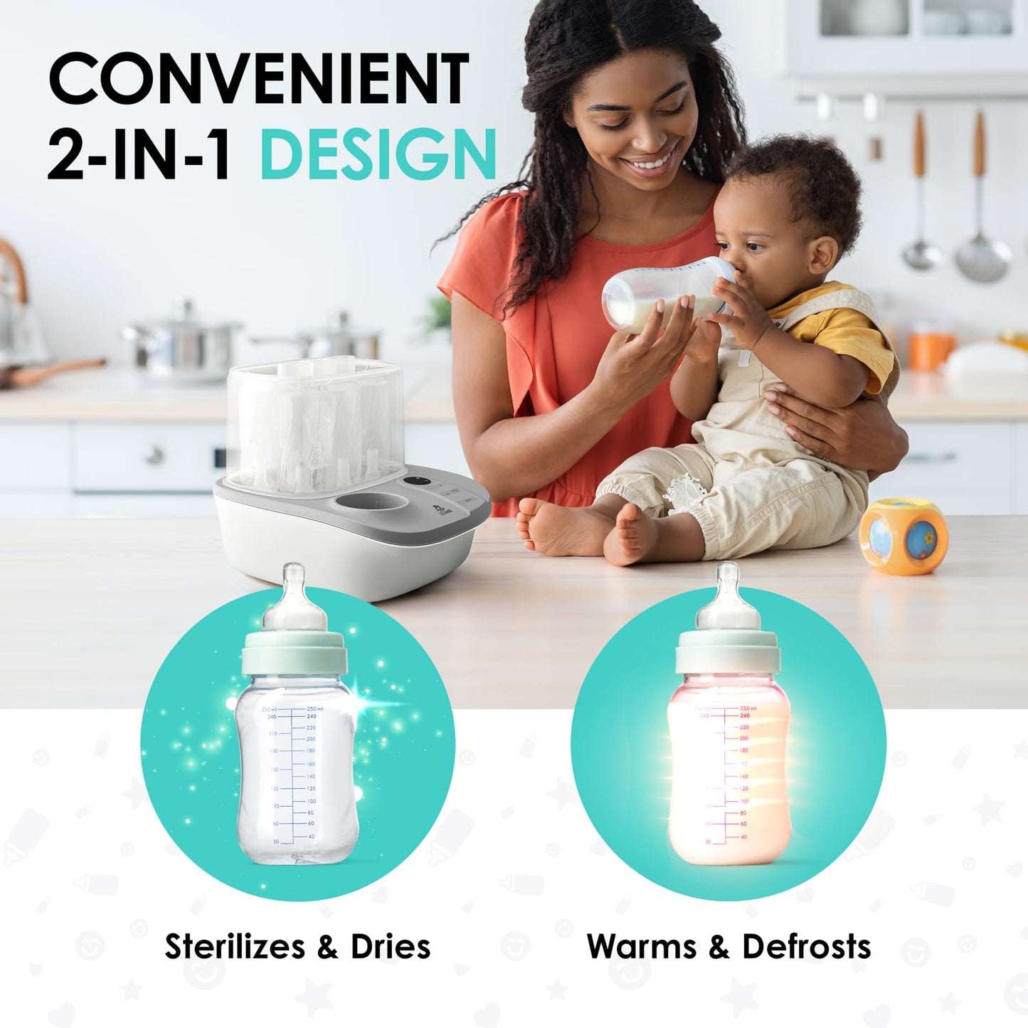 Lil' Jumbl Baby Bottle Sterilizer and Dryer Premium, Removes 99,9% of Bacteria, Chemicals Free, Capacity 6 Bottles, Teats, Accessories, Modular Space Saving Design