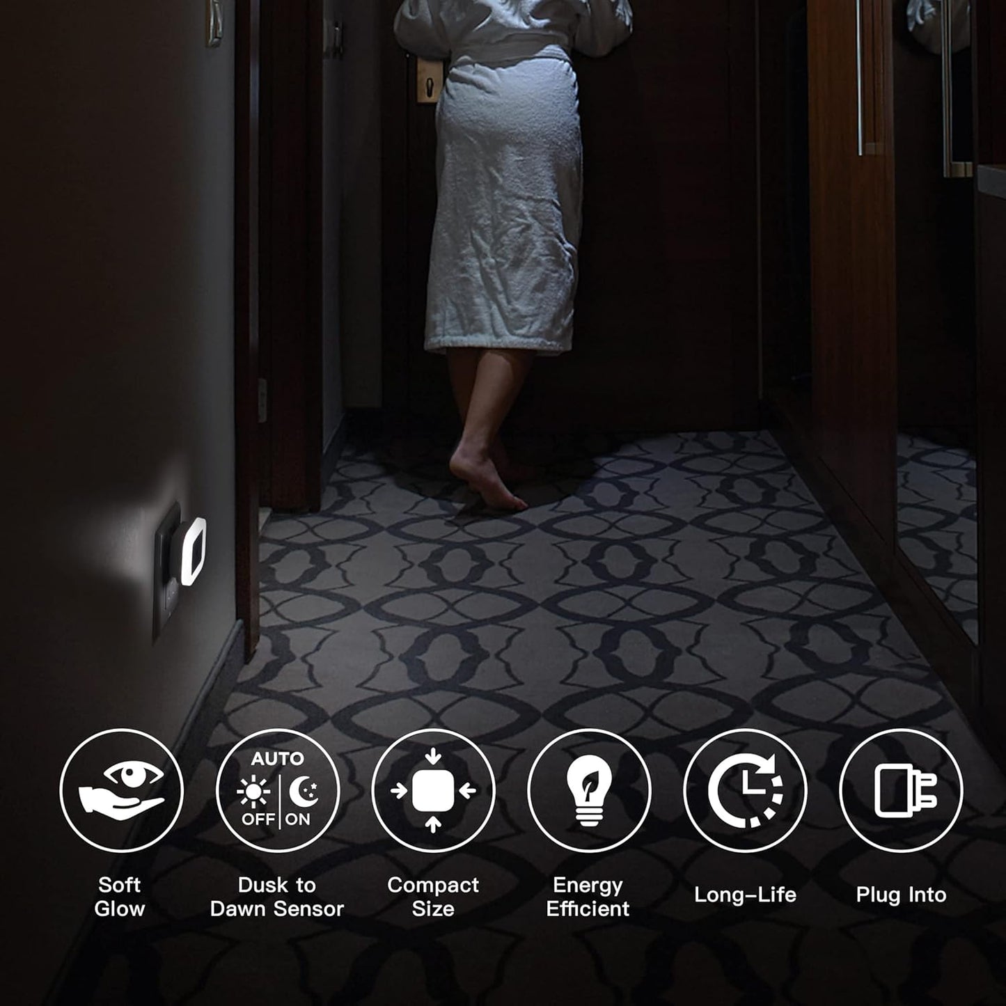Plug-in LED Night Light with Dusk to Dawn Sensor for Hallway, Stairs, Bathroom, Kitchen, Bedroom, Nursery, Kids Room, Daylight White, Pack of 6