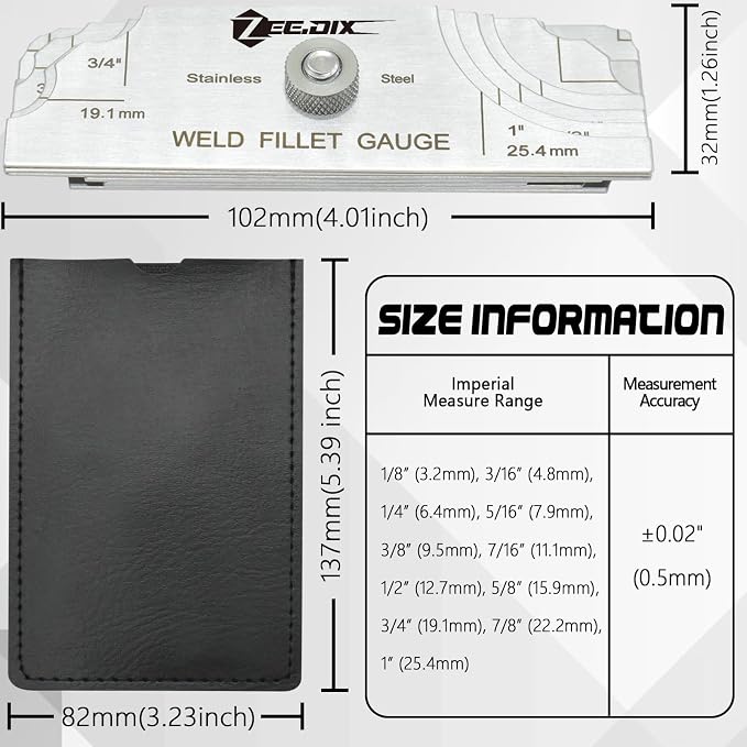 ZeeDix Metal Fillet Weld Gauge Set | Stainless Steel Welding Inspection Gauge