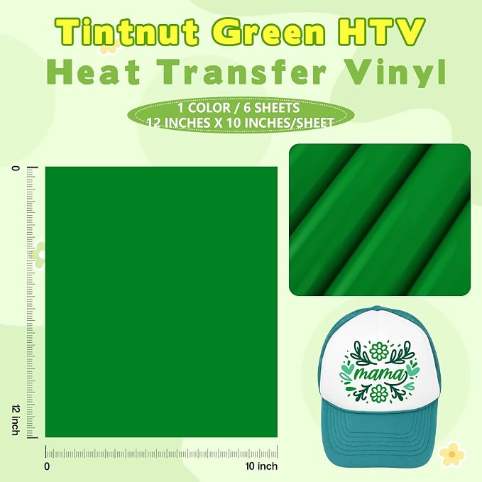 Tintnut Spanish Green Heat Transfer Vinyl, easy cut & weed, stretch washable