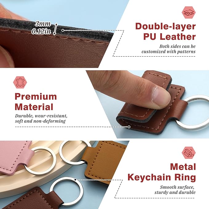 30 Pcs Leather Key Fob Kit, 6 Colors Leather Keychain Blanks, Rectangular PU