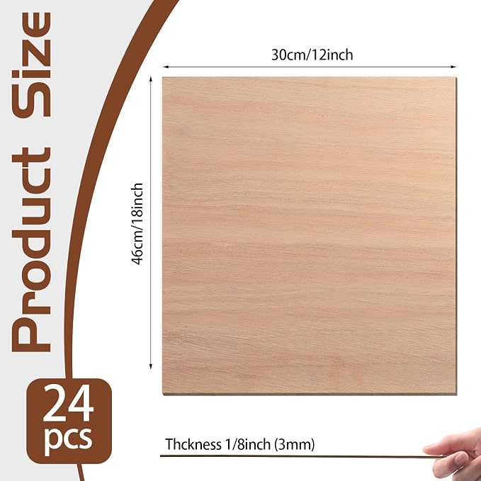 24 Pcs Mahogany Plywood Sheets, School DIY Projects, CNC Cutting, and Wood