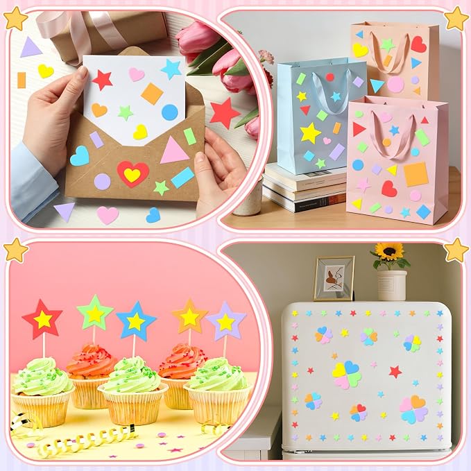 810Pcs Foam Stickers Foam Shape Stickers Colorful Self Adhesive, 8 Colors Heart
