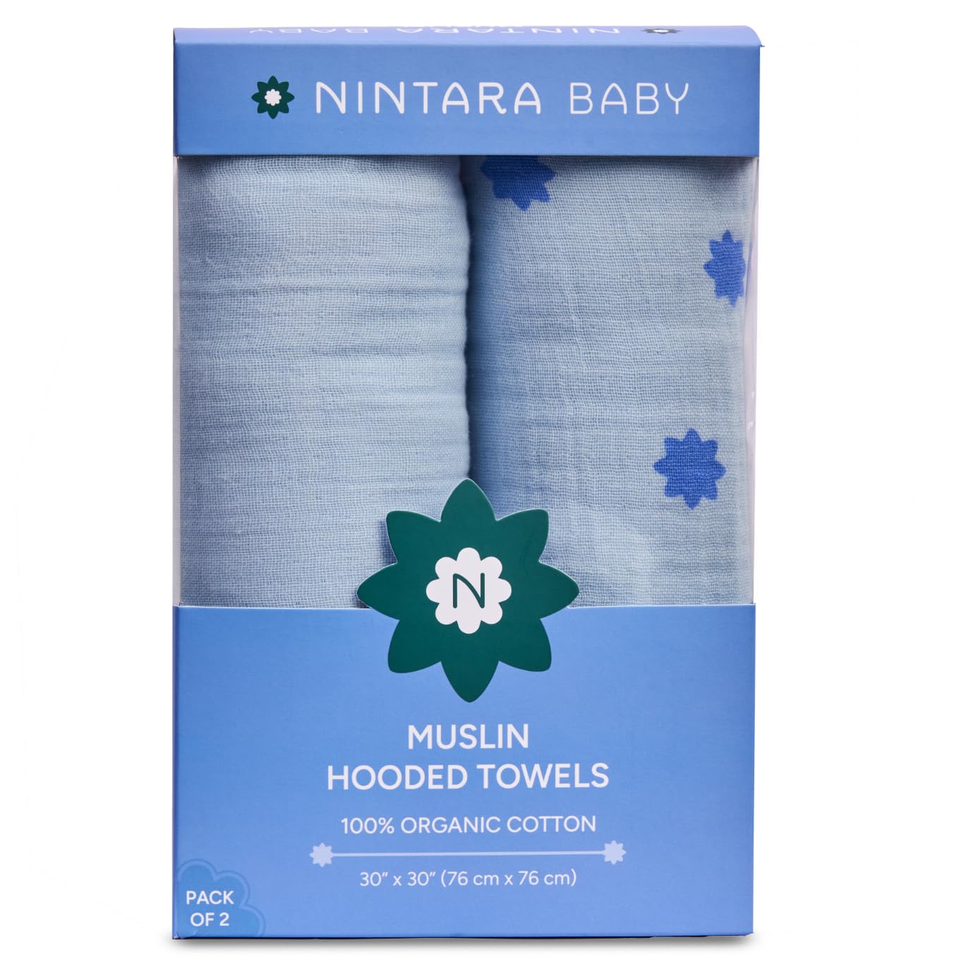 Hooded Towel - 100% Organic Premium Muslin Cotton, 30" x 30", Ultra-Absorbent, Soft, Breathable, Hypoallergenic, Multipurpose, Gifts for Babies & Infants, Pack of 2