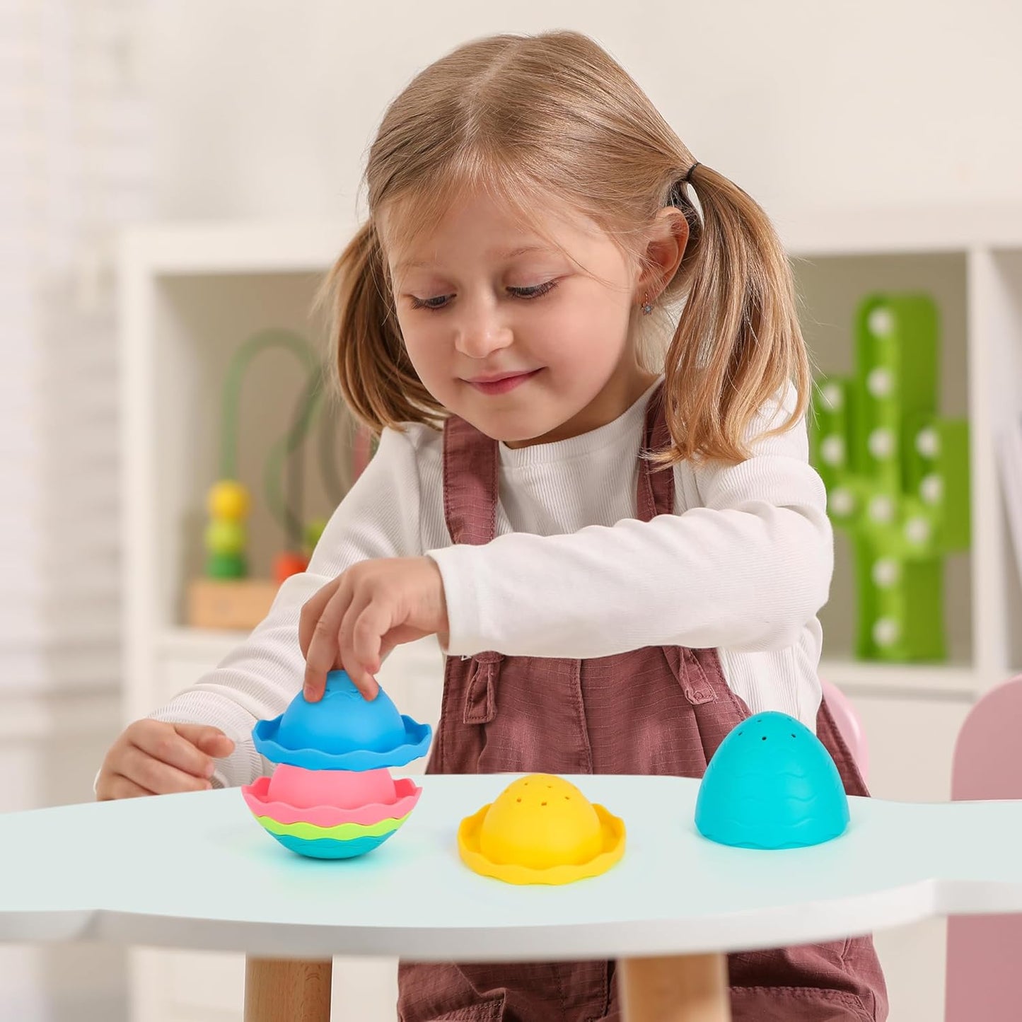 ArtCreativity Stacking Bath Toy for Toddlers – 7-Piece Nesting Mold Free Bath Toy with Drainage Holes – Fun Baby Bathtub Toy – Pastel Color Sensory Toy (Pack of 2)