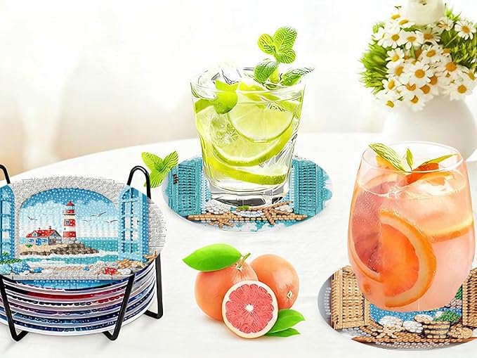 8 PCS Diamond Art Coasters Kits Lighthouse Diamond Painting Coaster | Diamond