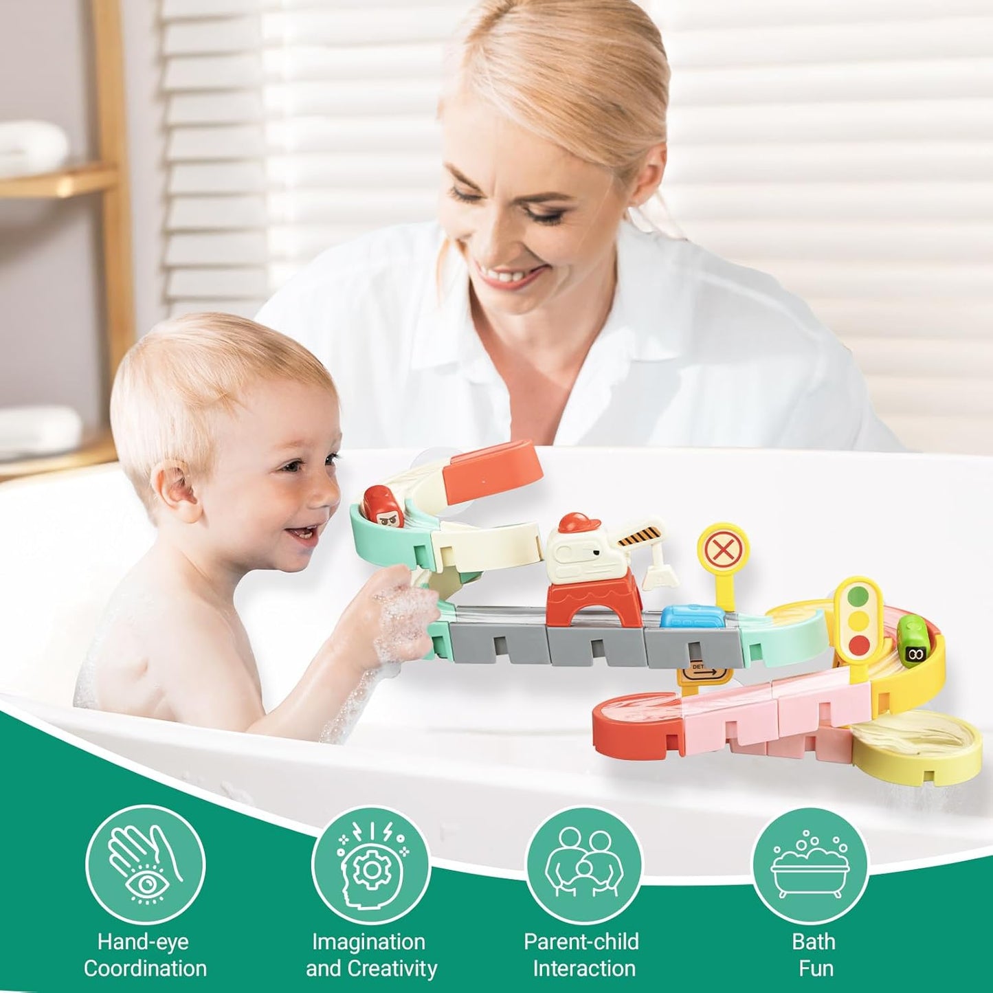 Car Slide Bath Toys for Kids Ages 4-8, Wall Track Building Set for 3-5 Year Old, Fun DIY Kit Bathtub Time Birthday Gift for Toddler Boys & Girls (37 PCS)