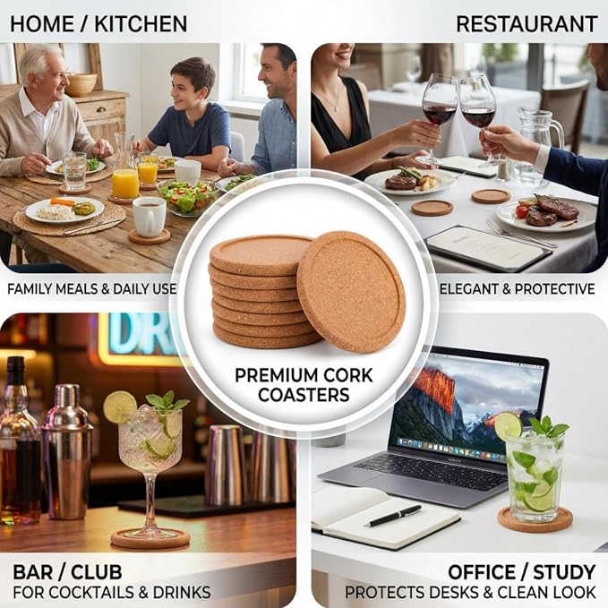 Tebery 20 Pack Round Lip Cork Coasters, 3.9 Inch Absorbent Drink Coaster