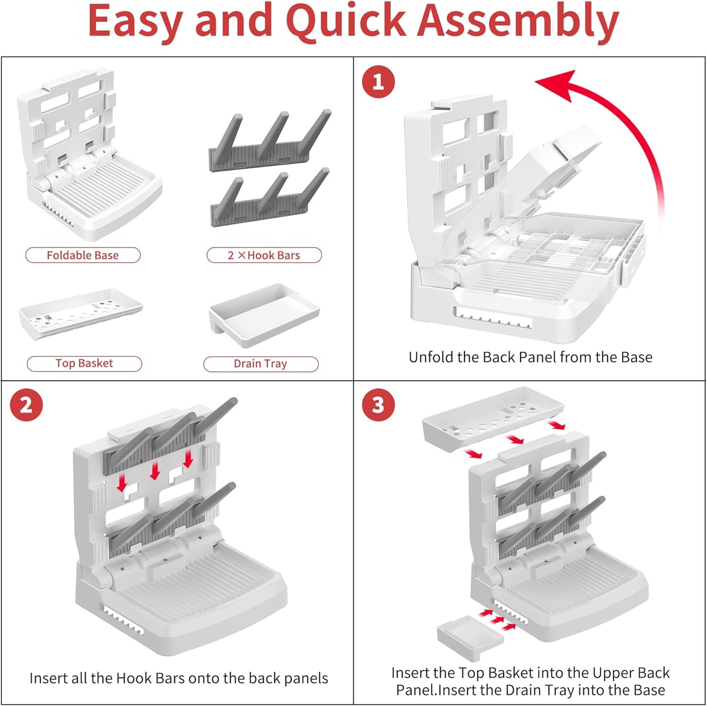 Baby Bottle Drying Rack for 6 Bottles, Vertical Cup Drying Holder, Space Saving Countertop Standing Bottle Dryer Rack for Baby Accessories & Pump Parts (Small White&Grey)