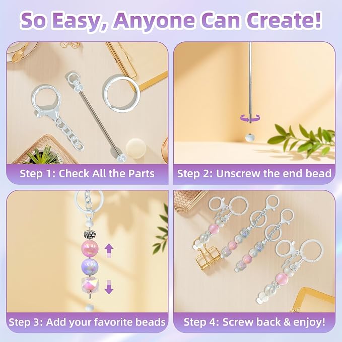 28 Pcs Beadable Keychain Bars