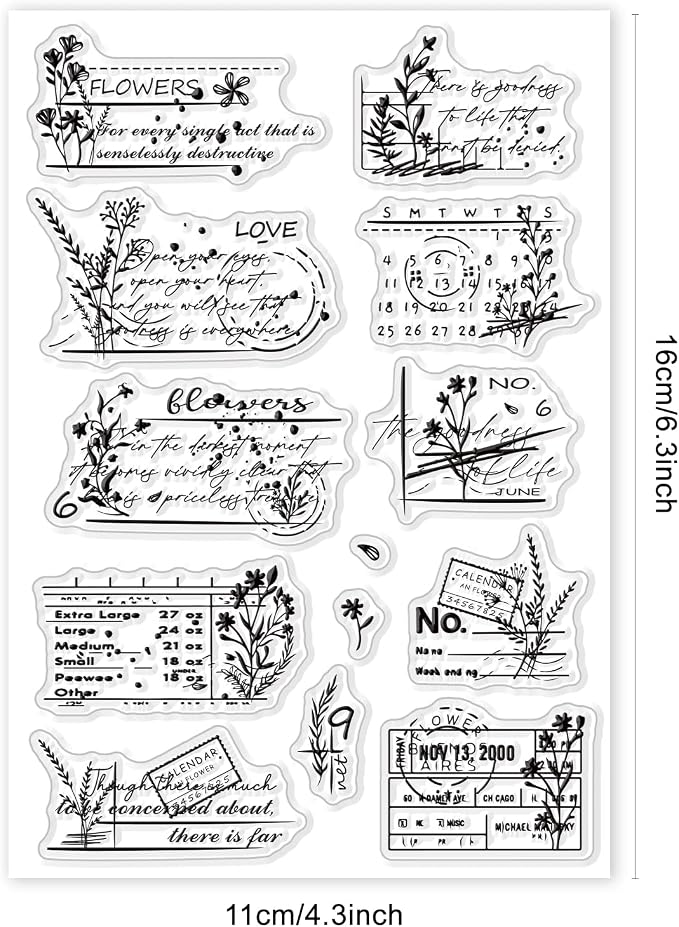 GLOBLELAND Vintage Floral Calendar Clear Stamps Floral Postage Silicone Stamps