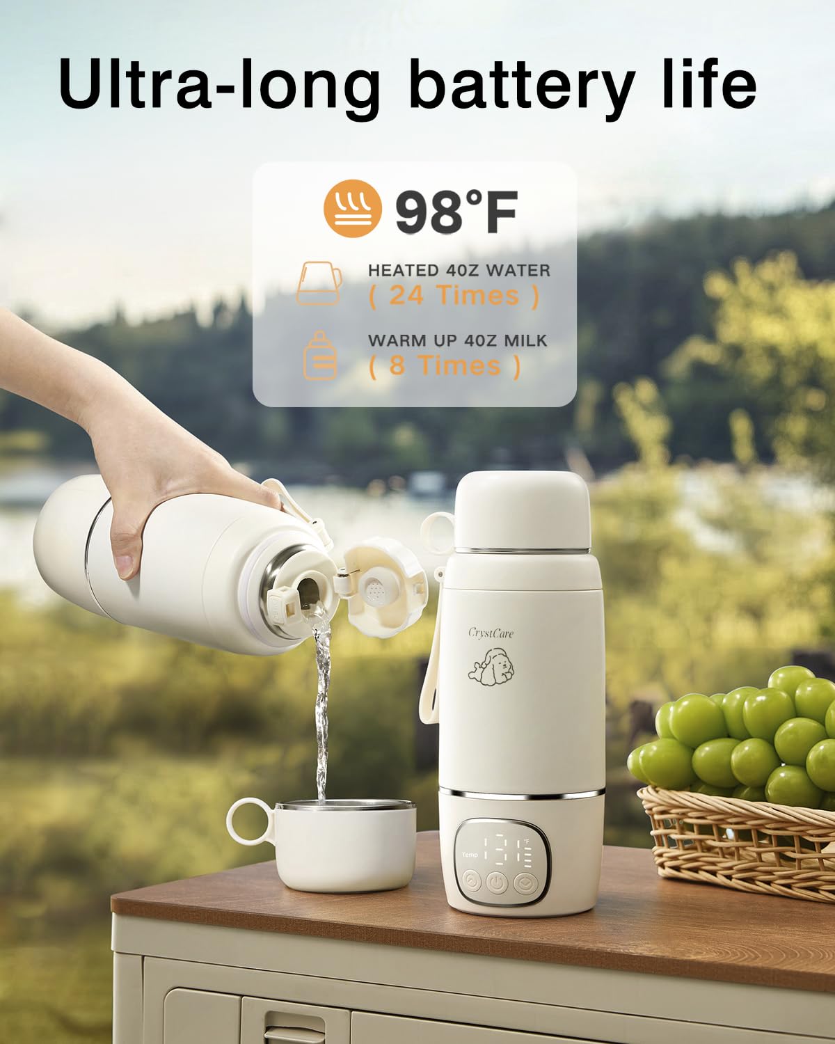 Portable Bottle Warmer, Milk Warmer for Baby with Fast Heating,16000mAh Long Battery Life for Baby on The Go,17 Oz for Travel,Car and Airplane