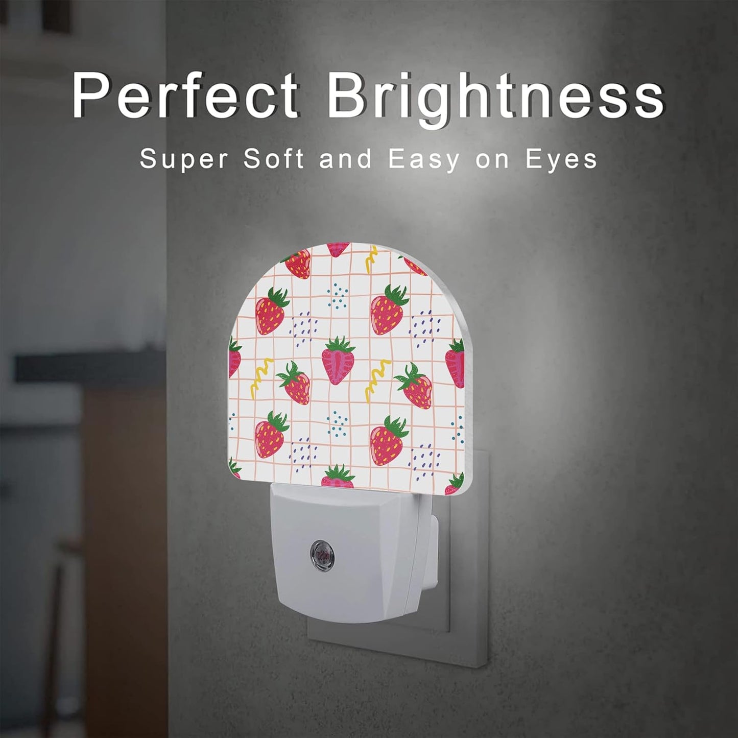 Cute Red Strawberries Night Light Plug into Wall, Abstract Funny Fruits Dusk to Dawn Night Light Plug in,0.5w Energy Saving Sleep Friendly NightLight for Kids Boys Girls Home Decor