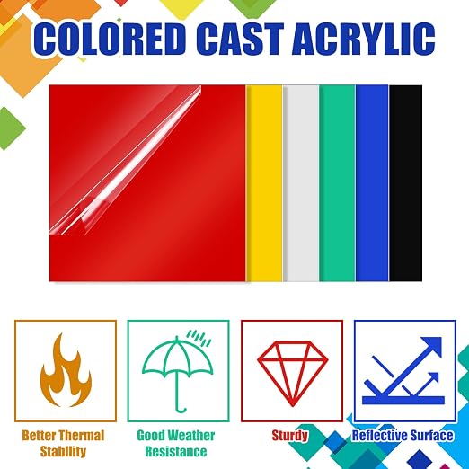 Outus 6 Pieces Colored Acrylic Sheet White 12 x 12 Inch Colorful Clear Sheet