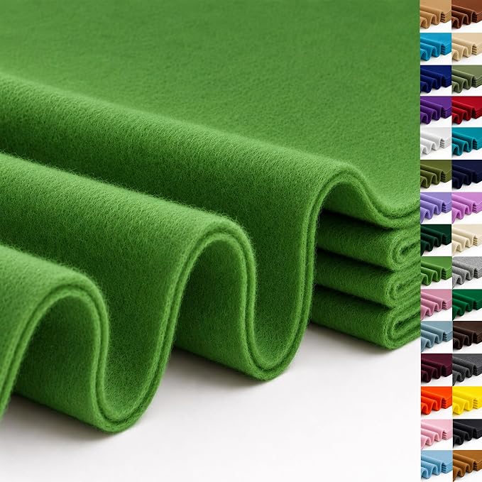 Grass Green Large Felt Fabric 36" x 36", 1.4 mm Soft Felt Sheet, Nonwoven Fabric