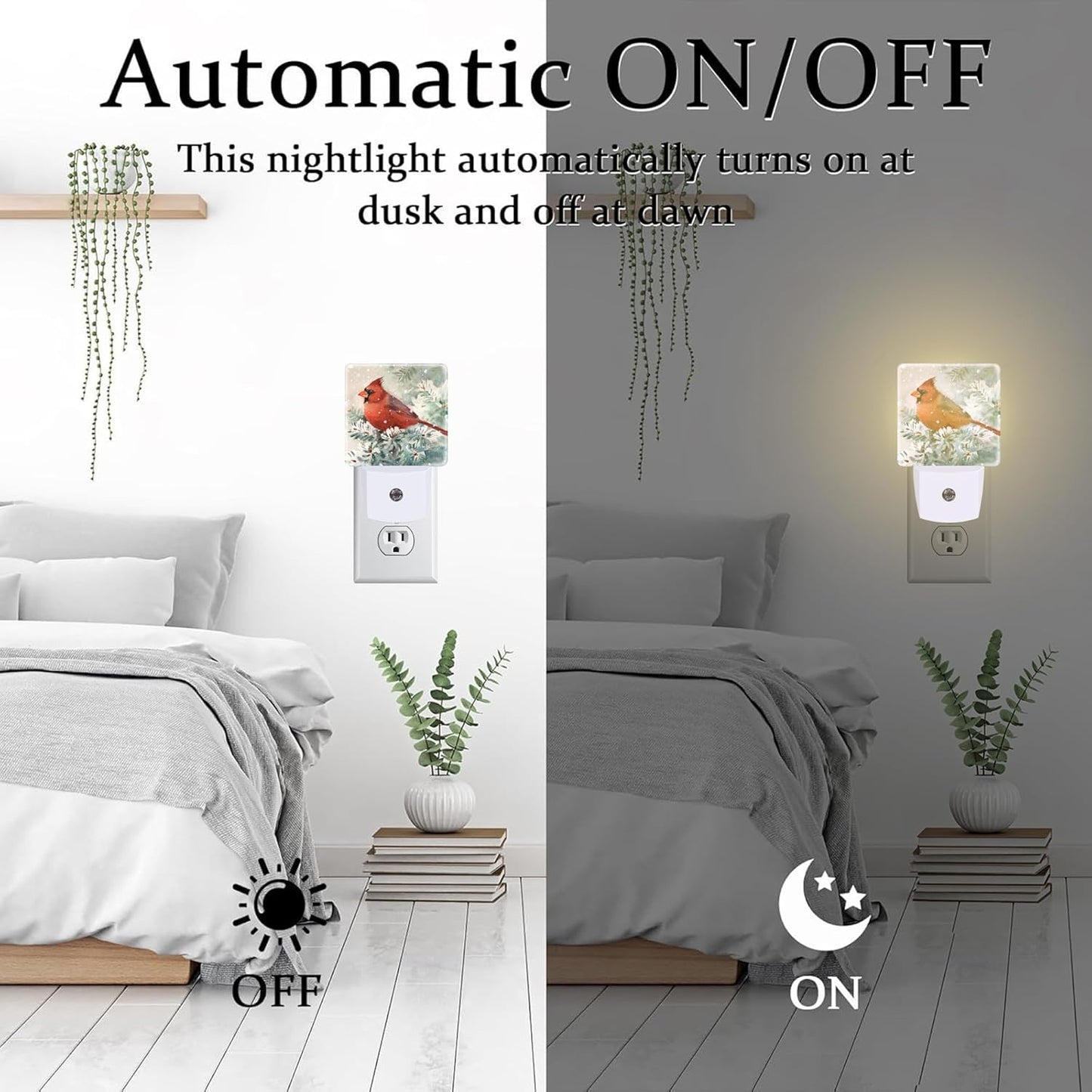 Winter Cardinal Pine Tree Night Light, Christmas Snow Red Cardinal Dusk to Dawn Night Light Plug in, 0.5w Energy Saving Sleep Friendly NightLight for Kids Boys Girls Home Decor