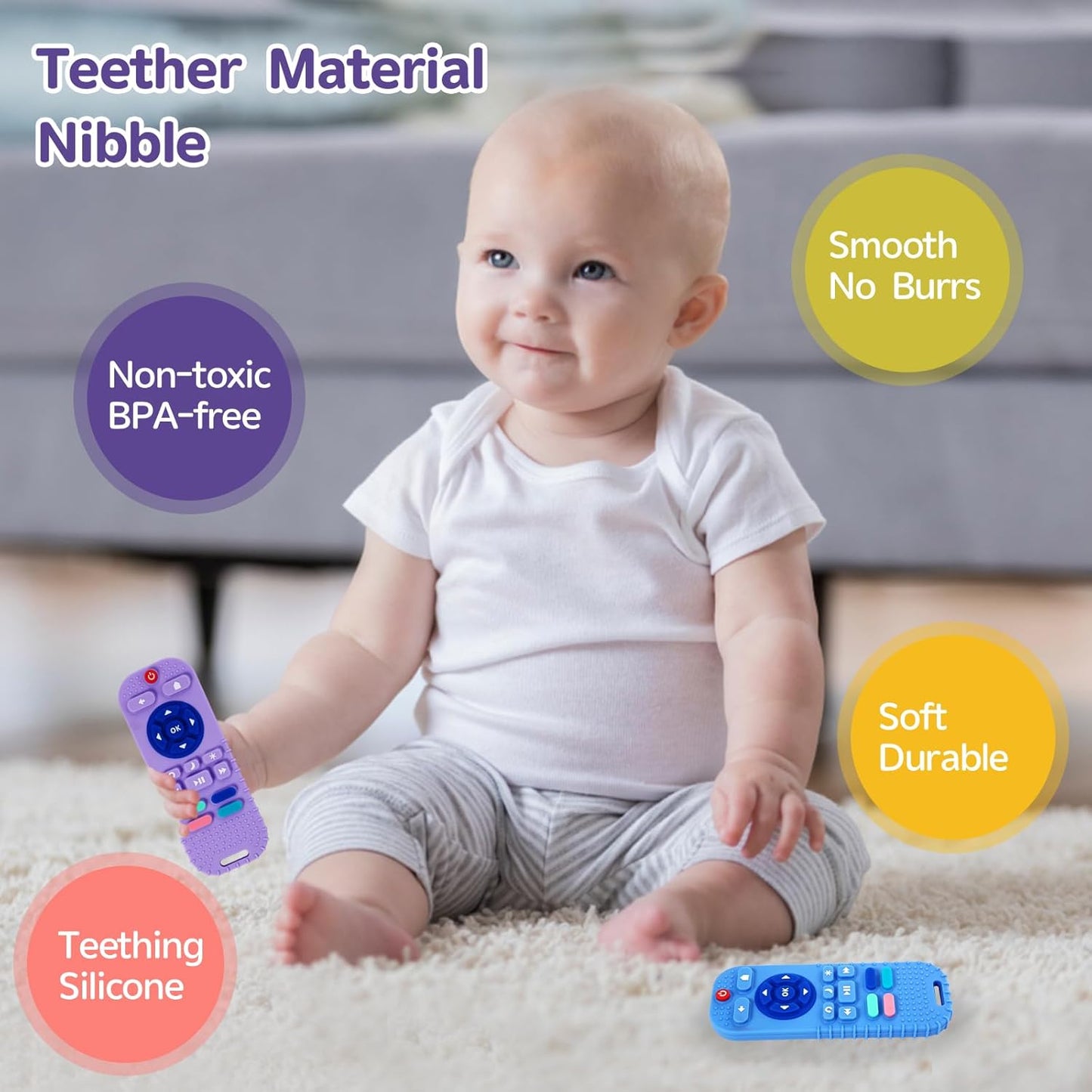 Hooku 2 Pack Silicone Teethers for Babies 6-12 Months, Sensory Teething Toys for Newborns to Toddlers, Infant Girl Boy Gifts