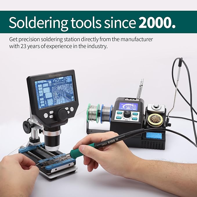 YIHUA 982 Precision Soldering Iron Station Kit with LCD Display, 3 Soldering Tips C245 Cartridge Compatible, Solder Dispenser and 4 Memory Channels, Auto Shutdown, Rapid Heating for Micro Soldering