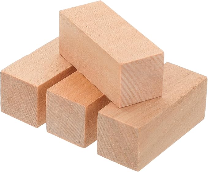 MECCANIXITY 4Pcs Basswood Carving Block, 0.8"x0.8"x2" Square Wooden Dowels