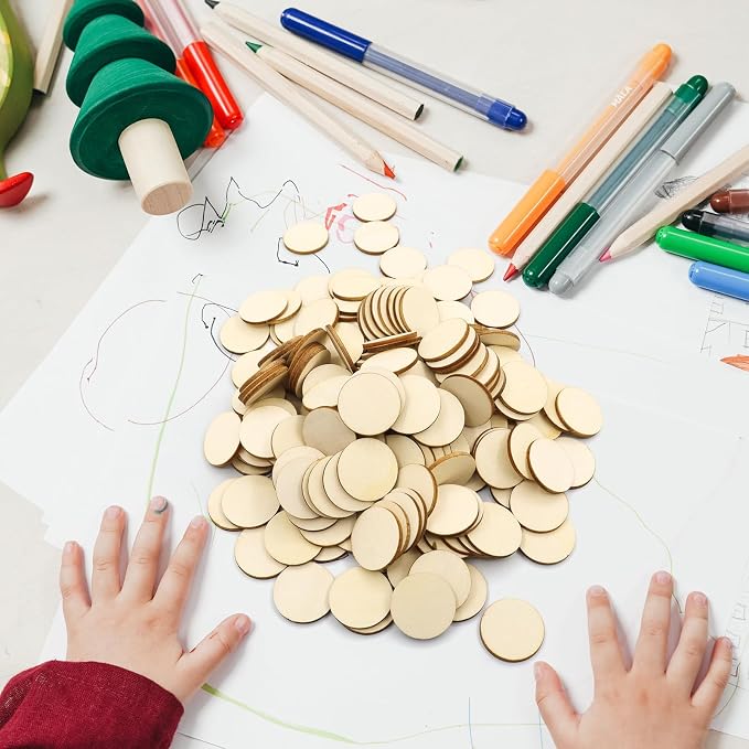 200 Pieces Round Wood Circles for Crafts