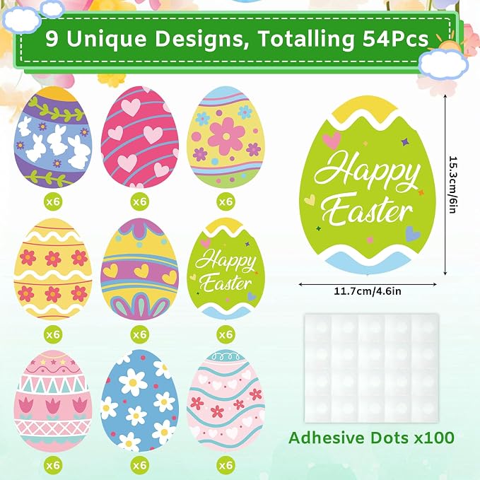 54Pcs Easter Egg Cutouts, Spring Classroom Bulletin Board Decorations,