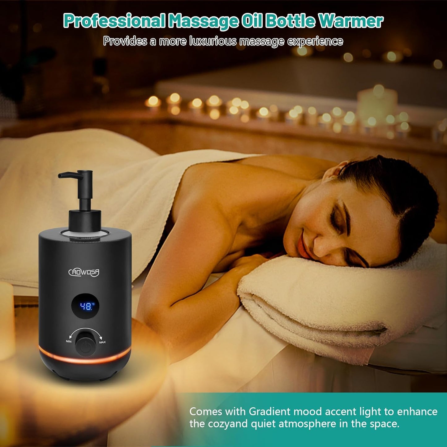Massage Oil Warmer Bottle Professional Electric Lotion Digital Heater for SPA, Portable Oil Warmer Heated Cream for Beauty Salon Home, with Gradient Atmosphere Lamp, ℃/℉ Switchable Display