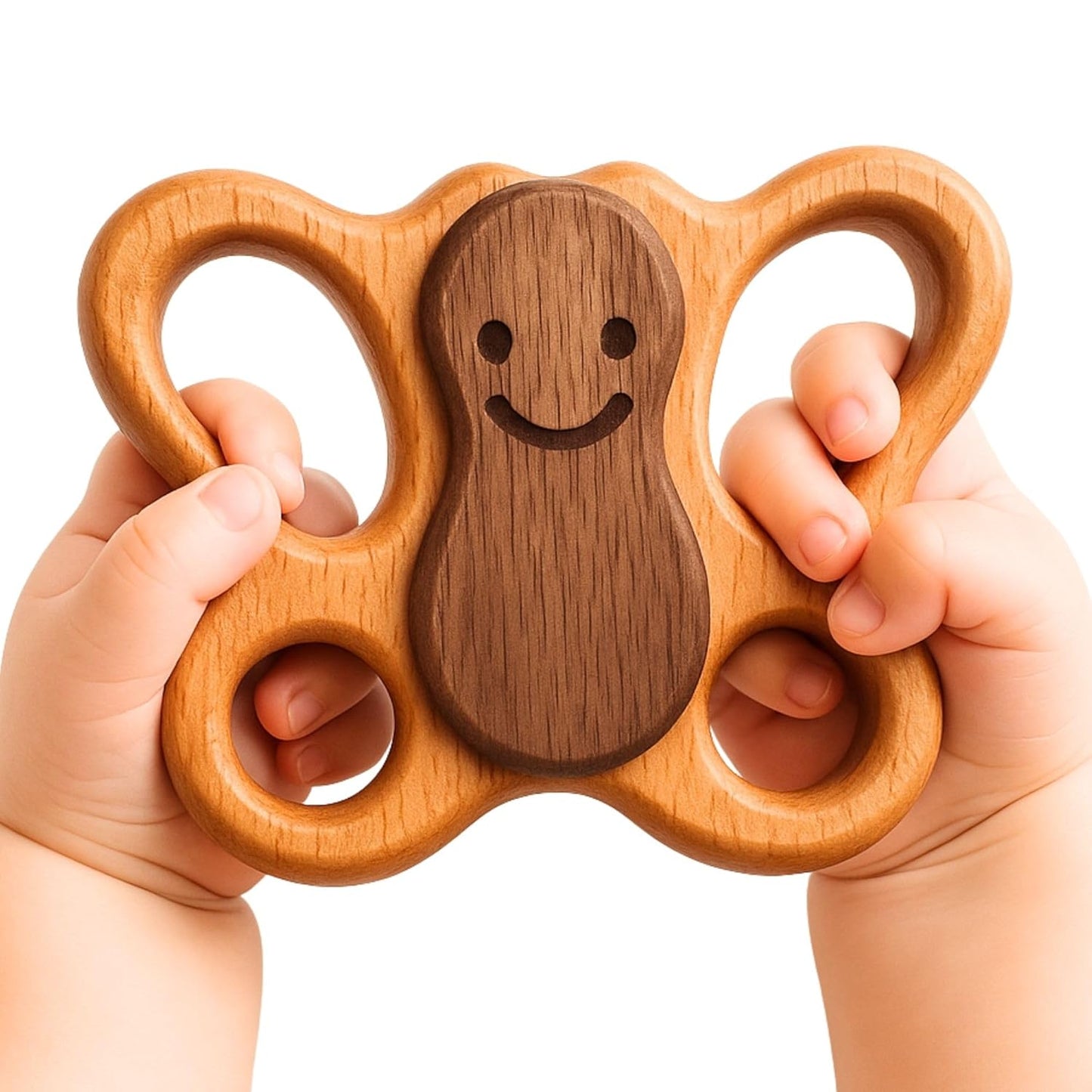 HippoToys Wooden Baby Rattle for 0 to 12 Months | No Paint, No Plastic, No Toxins | Montessori Inspired Natural Baby Toy | Calm Muted Sound | 100 Percent Natural Beechwood | Ideal for Baby Gifting