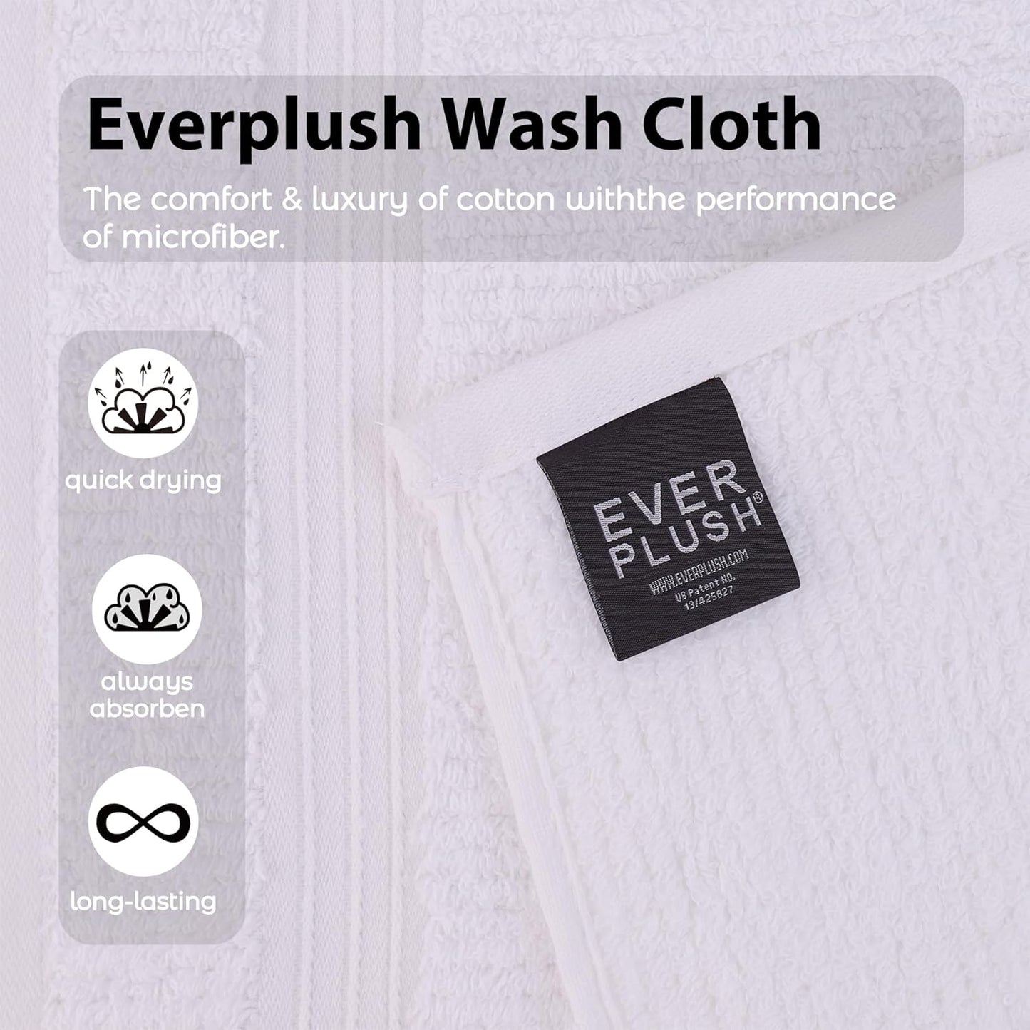 Everplush Youth Style Wash Cloth 6-Piece Combo - Cotton Combined with Microfiber, Strong Absorption, Soft, Fluffy, Skin-Close Cotton, Durable, Multi-Purpose