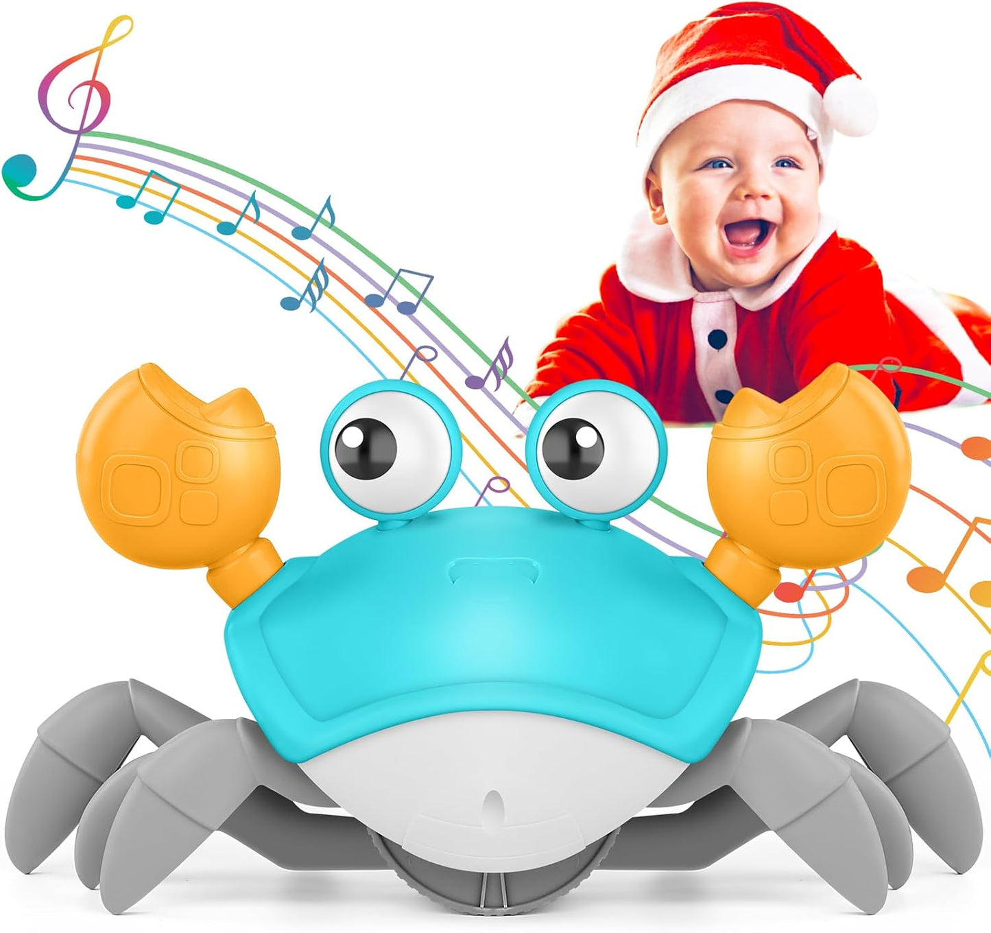 Crawling Crab Baby Toy, Upgraded Tummy Time Gifts for Newborn Babies 3-6 6-12 Month, Light-Up Walking Dancing Moving Crab with Music & Obstacle Avoidance, Rechargeable Sensory Development Toy (Green)