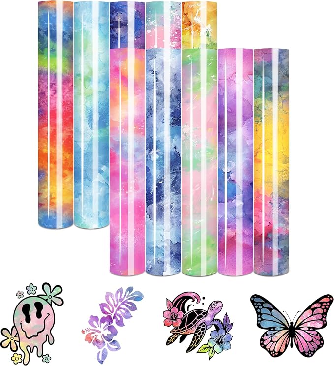 Tintnut Spring Tie Dye Heat Transfer Vinyl, PU HTV sheets, easy cut & weed