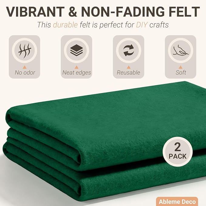 Hunter Green Felt Fabric Sheets 18" x 18" 1.6mm Soft Craft Felt | Soft Precut
