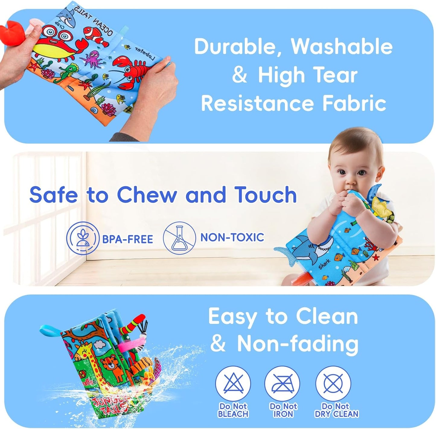 2PCS Baby Books 0-6 Months Infant Toys 0-3 3-6 6-12 Months Baby Tummy Time Sensory Toys 3 4 5 6 Month Newborn Must Haves Crinkle Touch Feel Busy Soft Books for Babies Boys Girls Christmas Shower Gifts