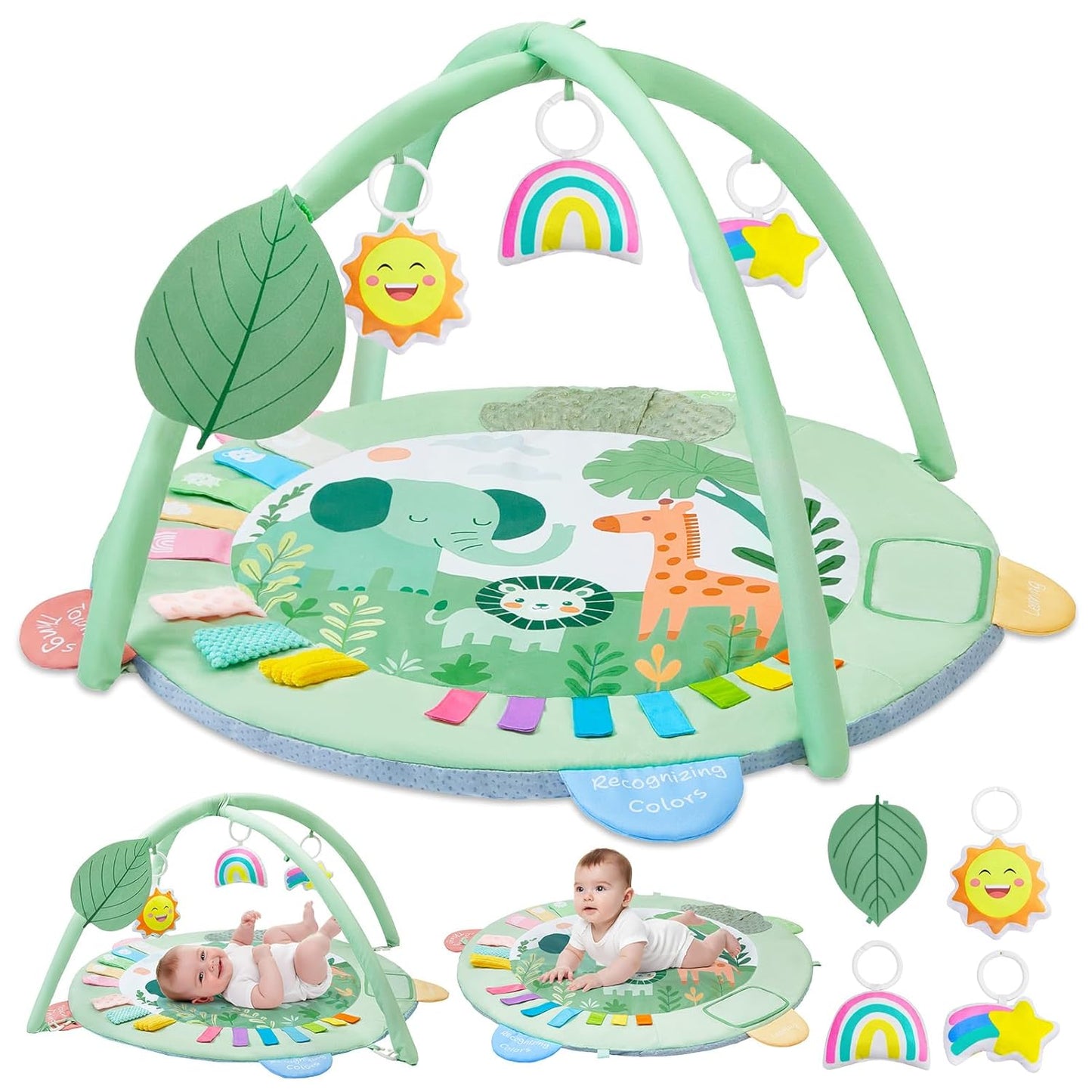 Baby Play Gym Mat Tummy Time Mat, Washable Baby Activity Play Mat for Sensory, Visual, Hearing, Touch Development, Baby Toys Shower Gift for Newborn