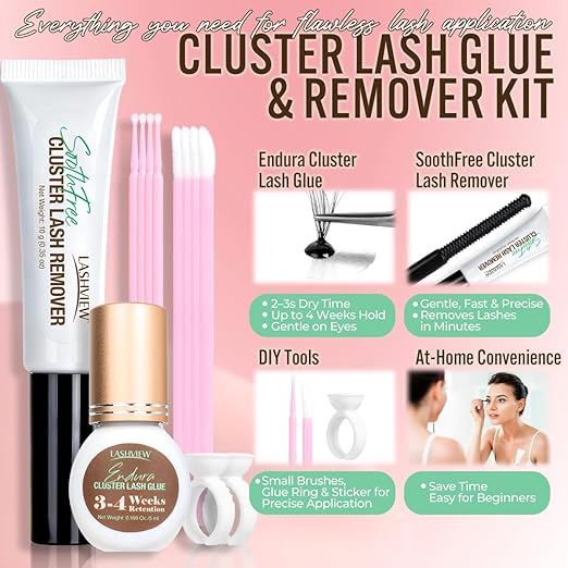 LASHVIEW Lash Cluster Glue & Remover Kit Super Strong Hold 4 Weeks+