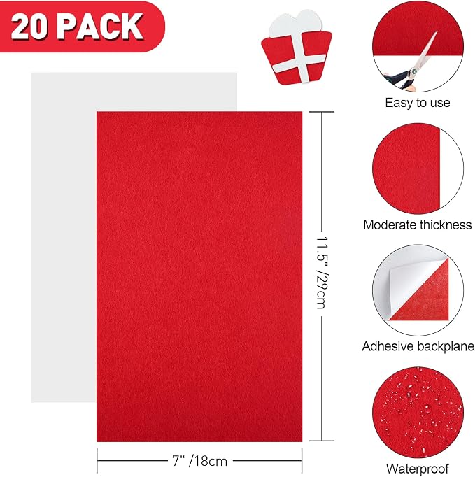 NACHLYNN 20Pcs Self Adhesive Felt Fabric Sheets 7"x11.5" /18x29cm Sticky Back