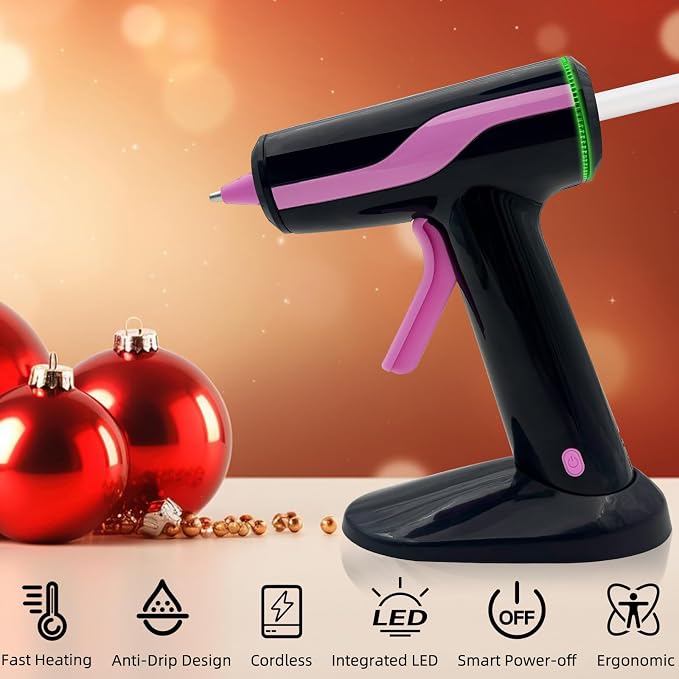 Cordless Hot Glue Gun Smart Power-Off, Mini Glue Gun Kit USB-C Rechargeable |