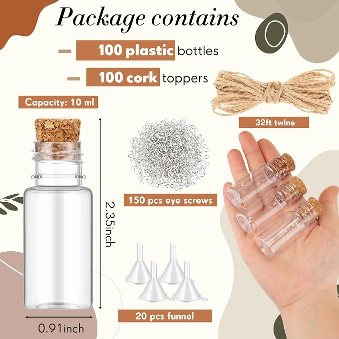 Bokon 100 Packs Mini Plastic Bottles