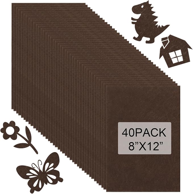 40 Pcs Stiff Felt Fabric Sheet for Crafts, 1mm Thick and 8”x12”Brown Felt