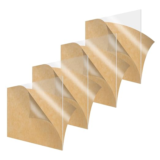 SimbaLux Acrylic Sheet Clear Cast Plexiglass 12”x12” 1/8” Thick 3mm, 4 Pack |