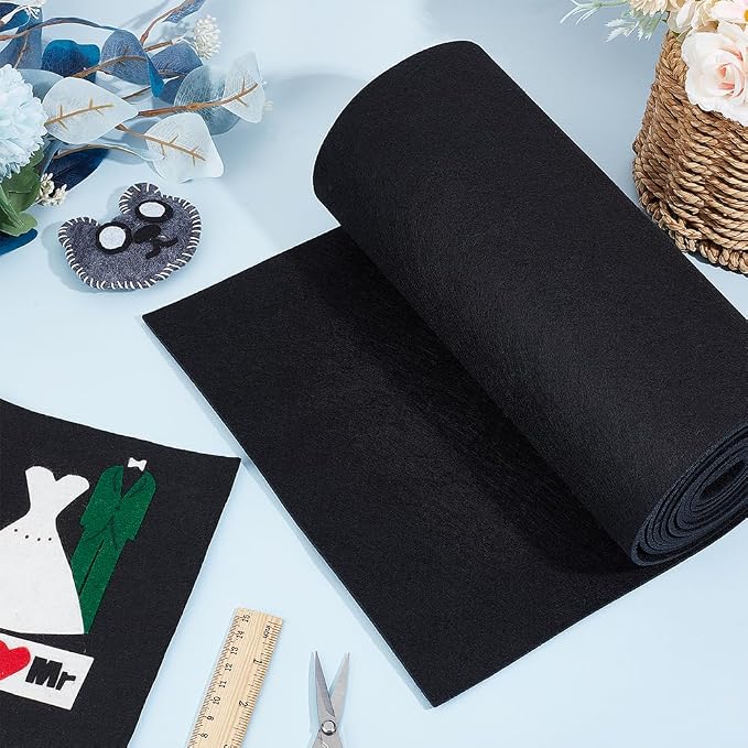 BENECREAT Black Felt Roll, 118x11.81 Inch Craft Felt Fabric Soft Fabric Sheets