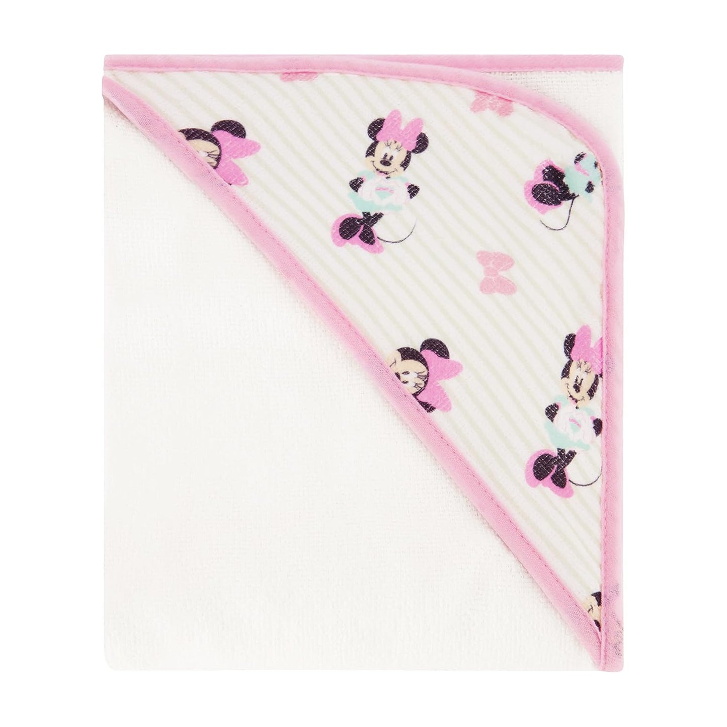 Disney Cudlie Baby Girl Minnie Mouse 2 Pack Rolled/Carded Hooded Towels in Tiny Stripe Print