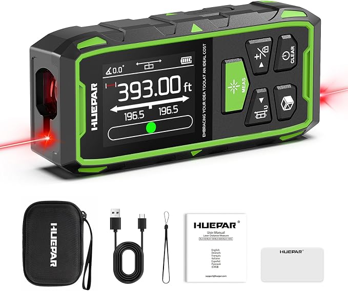 Huepar Professional Dual Laser Measuring Tool 393ft, 5 Years Warranty,