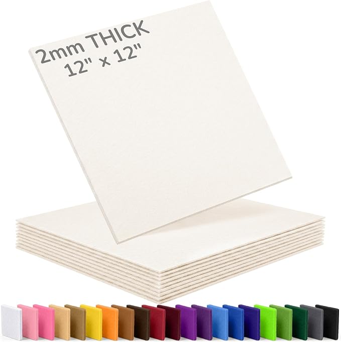 2mm Stiff Felt Sheets 12" X 12" | Thick Polyester Felt Material, DIY Craft