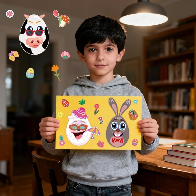 24 Sheets of Easter Stickers for Kids: 6 Unique Colorful Eggs Designs for