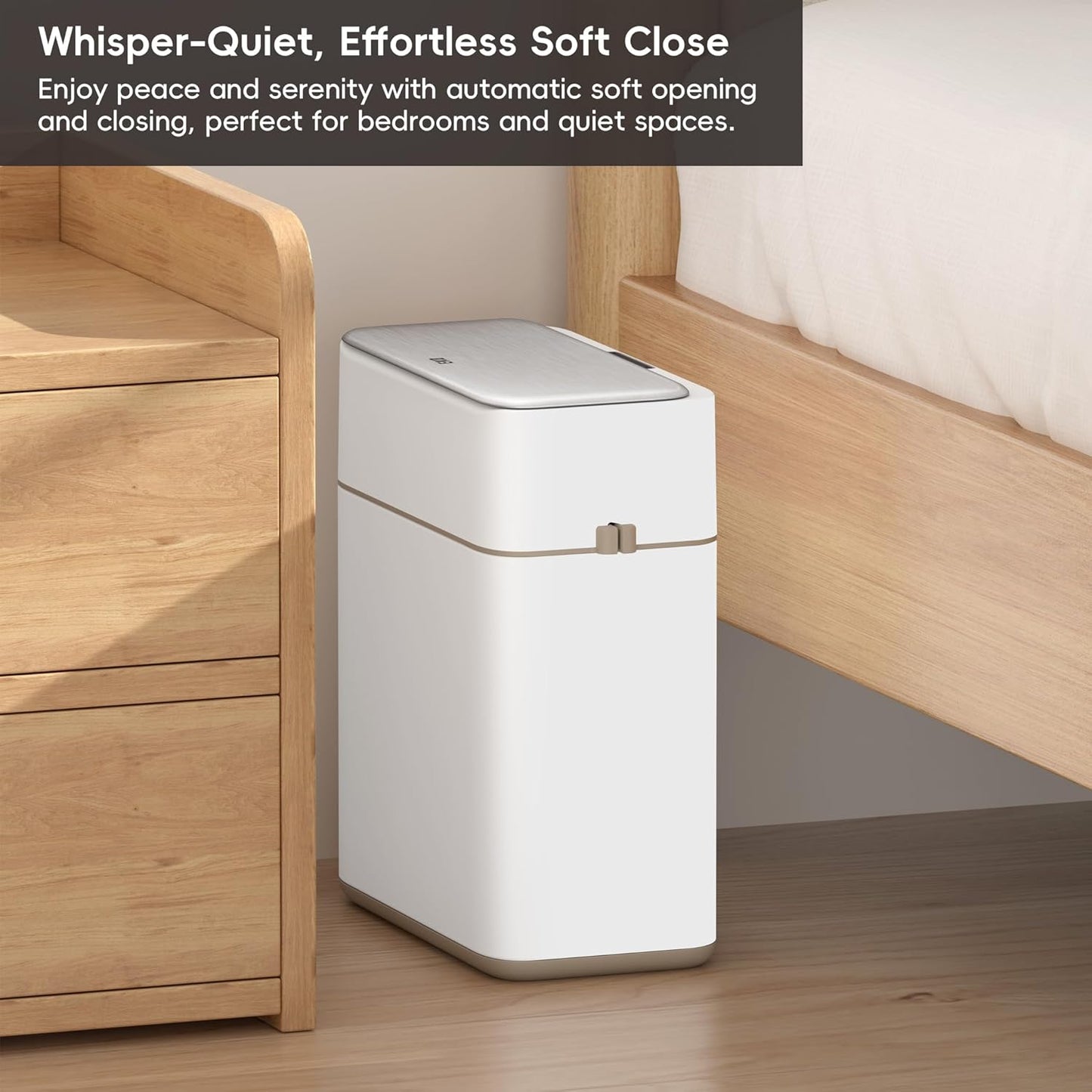 EKO Automatic Bathroom Trash Can with Lid, 2.1 Gallon Touchless Garbage Bin with Removable Bucket, Slim Stainless Steel Garbage Bin, Motion Sensor Trash Can for Bathroom, Bedroom, Office, White