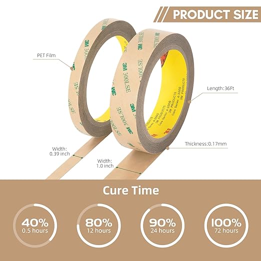 3M Double Sided Tape 300LSE 0.39" x 36Ft Clear, 2 Pack | Heavy Duty Adhesive