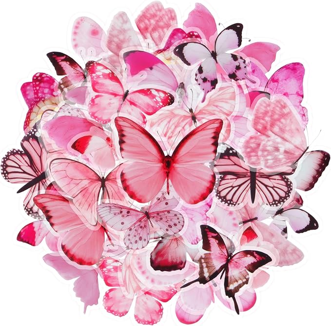 Imeepa 40Pcs Pink Butterfly Stickers Transparent Scrapbooking Stickers | PET