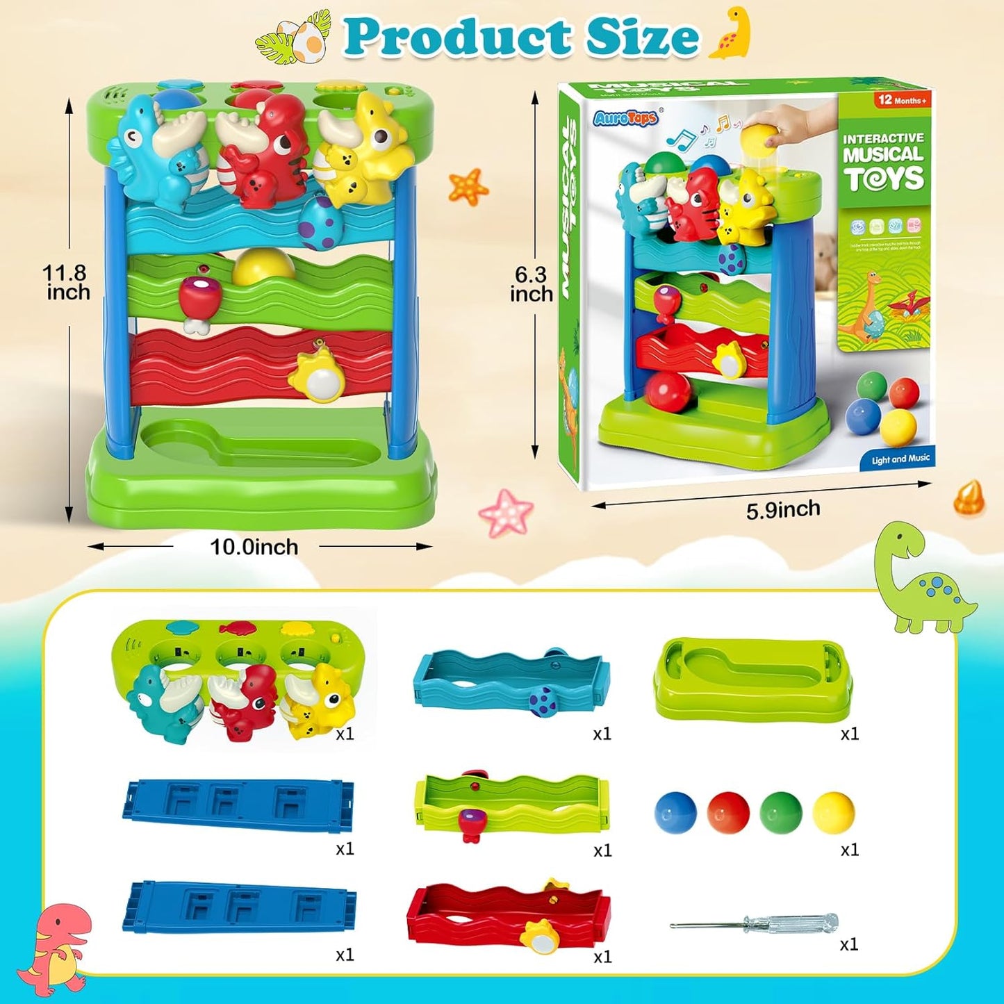 Toys for Toddlers 1 2 3 Years Old Boys & Girls Musical Toy for Kids 12-18 Months Interactive Montessori Toys with Light & Sound,Christmas Birthday Gifts