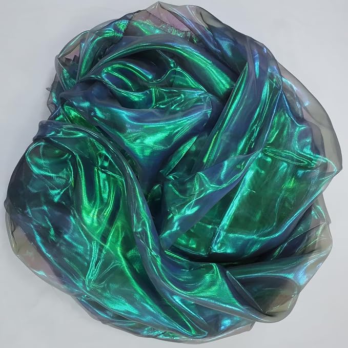 Dark Forest Green Iridescent Organza Fabric
