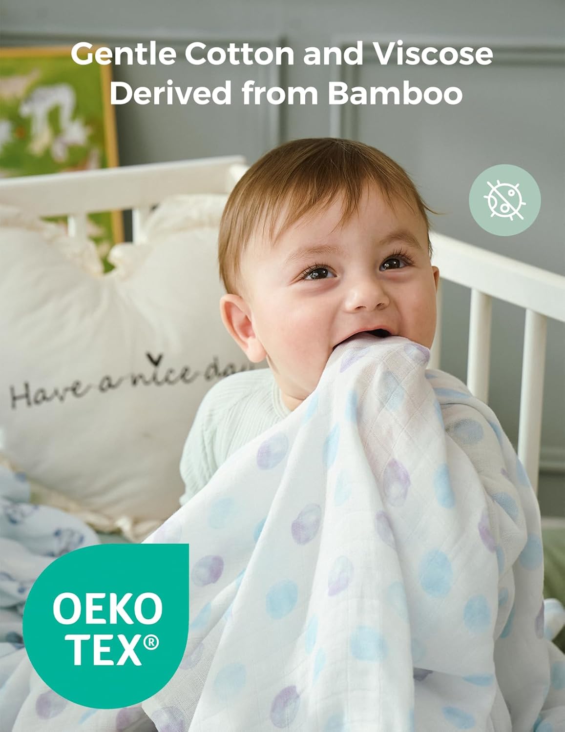 Momcozy Muslin Best Wishes Swaddle Blankets, Ultra Soft Neutral Registry Essentials, Whispering Bears & Elephants, Breathable Large 47'' x 47'' Newborn Boys Girls Receiving Blanket